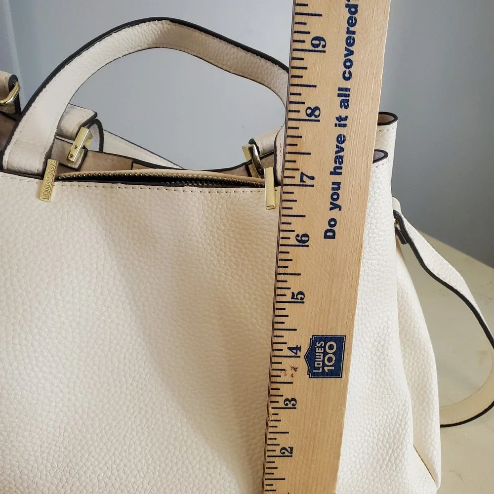 Steve Madden Cream Pebbled Satchel Crossbody Bag Gold Hardware Triple Compartmen